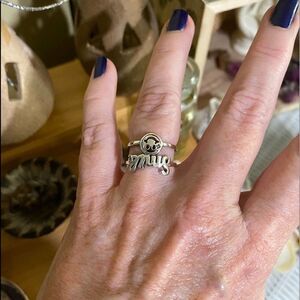 Sterling Silver Stack Smile Face Adjustable Ring Platinum Plated 925 Stamp